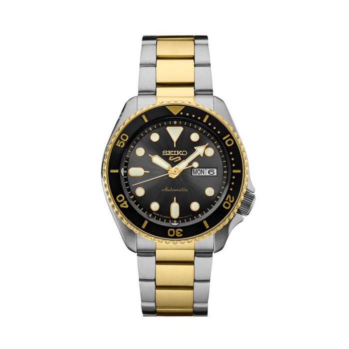 Seiko 5 Sports Automatic Diver Day-Date – Black Dial Two-Tone Gold & Steel SRPK22 - Authentic