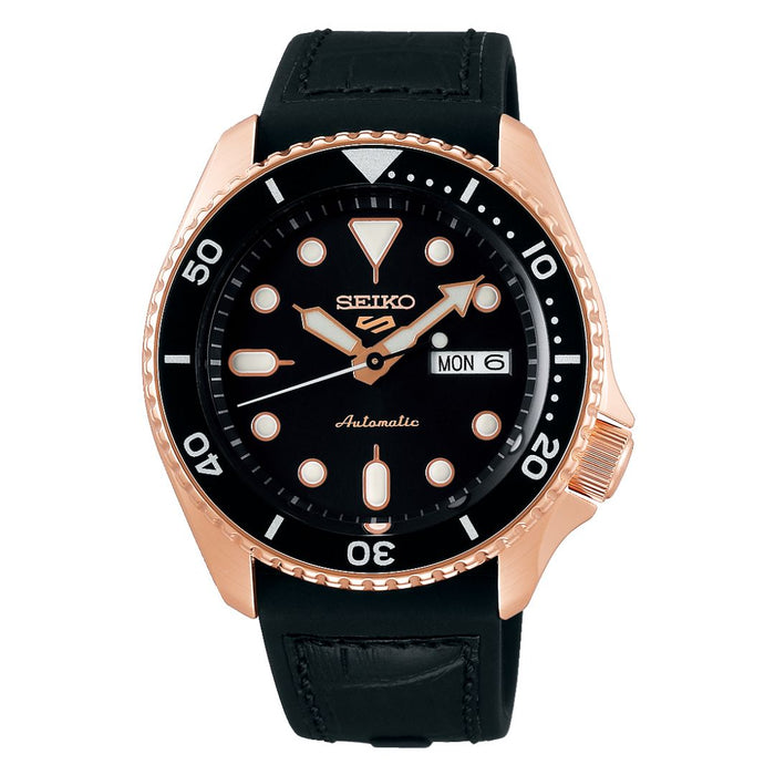 Seiko 5 Sports Automatic Diver – Rose Gold Case Black Dial Leather Strap - SRPD76K1 - Authentic