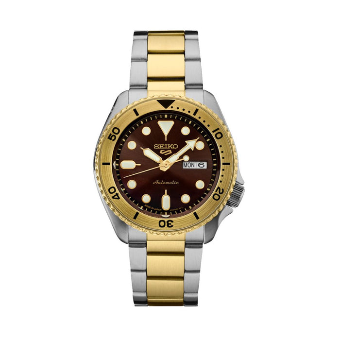 Seiko 5 Sports Automatic Diver Watch with Brown Dial and Two-Tone Case SRPK24 - Authentic