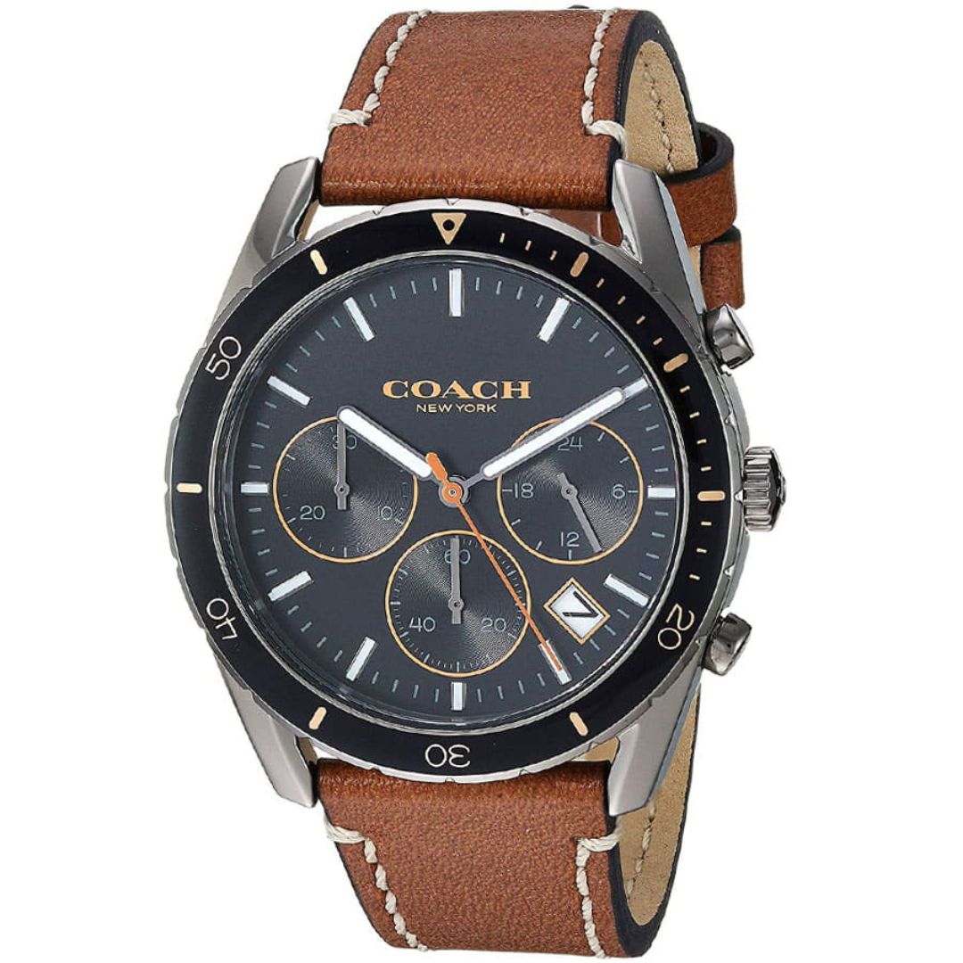 Coach Chronograph Watch – Black Stainless Steel Case & Brown Leather S ...