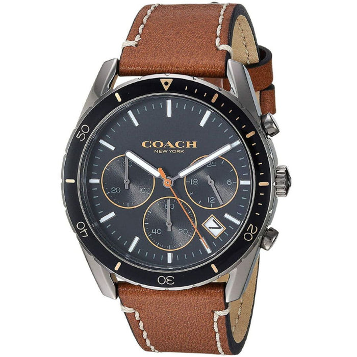 Coach Chronograph Watch – Black Stainless Steel Case & Brown Leather Strap 14602410 - Authentic