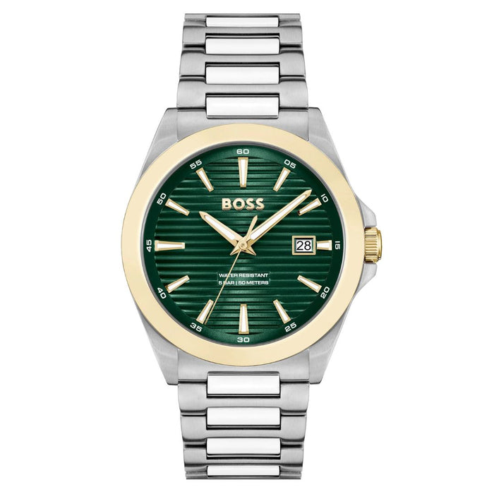 BOSS Men’s Green Dial Two-Tone Stainless Steel Watch – HB 5BAR 50M 1514173