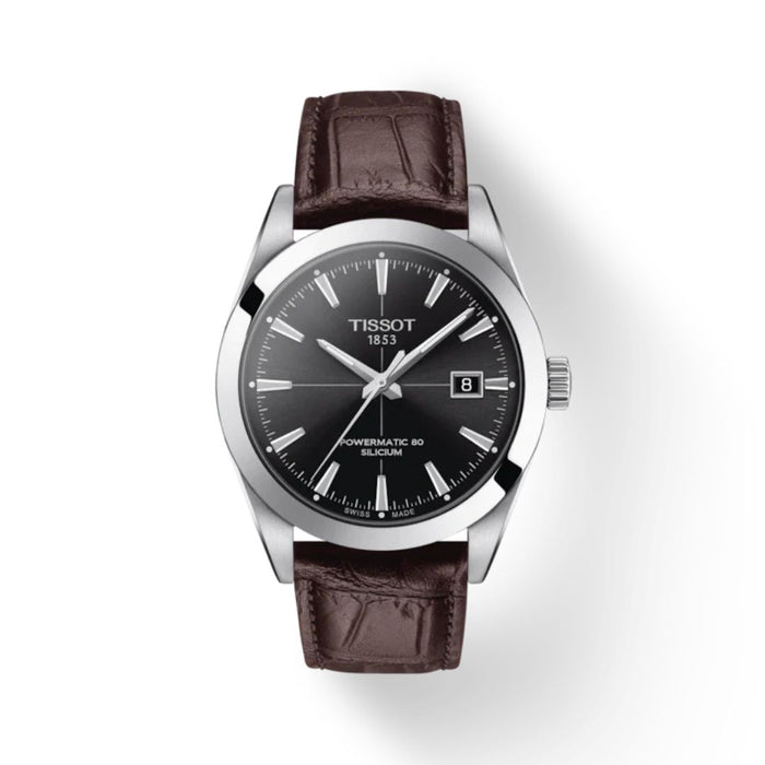 Tissot Gentleman Powermatic 80 Silicium Black Dial – Brown Leather Strap t127.407.16.051.01 - Authentic