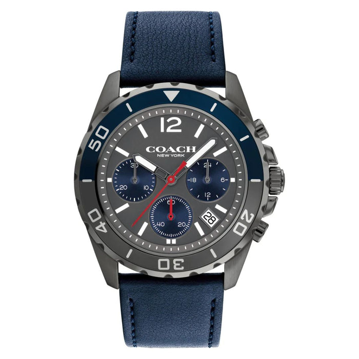 Coach Chronograph Watch – Gunmetal Case with Blue Dial & Blue Leather Strap 14602558 - Authentic