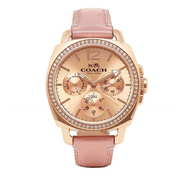 Coach Women’s Crystal Multifunction Watch – Rose Gold Dial, Pink Leather Strap 14502235 - Authentic