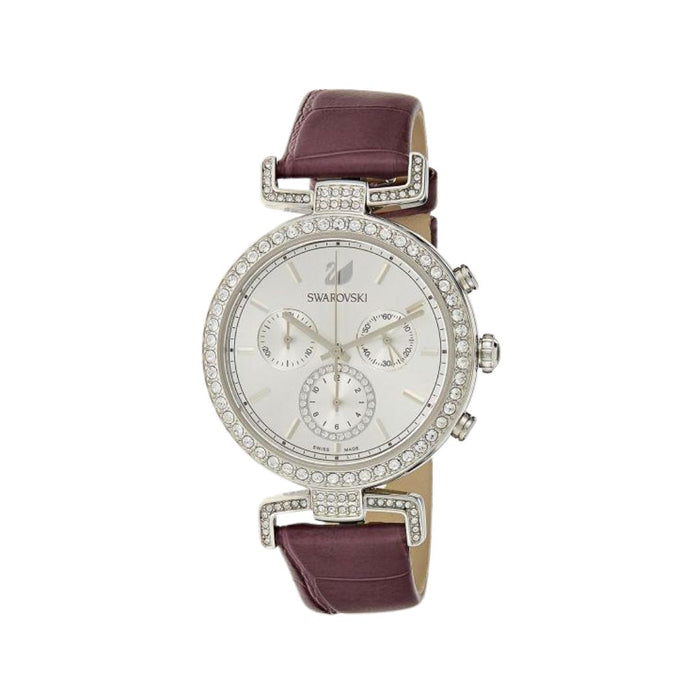 Swarovski Crystal Chronograph Women’s Watch –  Burgundy Leather Strap 5296835 - Authentic