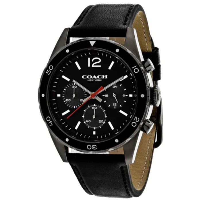 Coach Chronograph Watch – Black Stainless Steel Case & Black Leather Strap 14602039 - Authentic