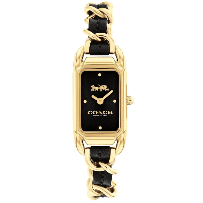 Coach Rectangular Gold-Tone Women’s Watch with Black Dial & Chain Bracelet 14504281 - Authentic