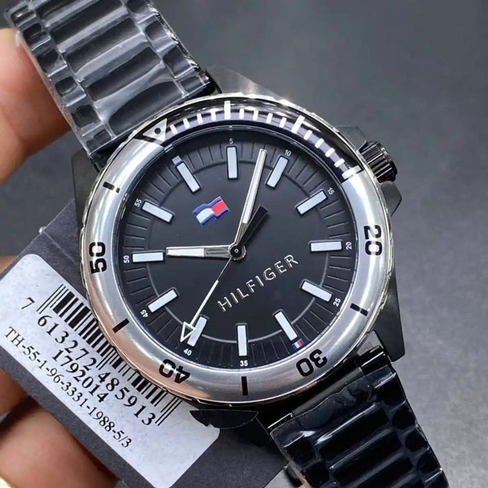 Tommy Hilfiger Men’s Black & Silver Sport Stainless Steel Watch 1792014 - Authentic