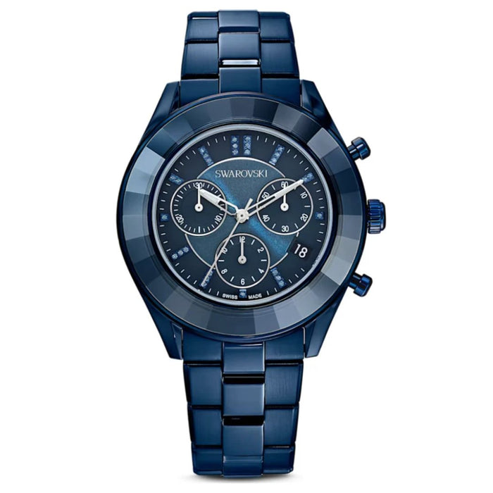 Swarovski Blue Stainless Steel Chronograph Watch with Crystal Indexes 5610475 - Authentic