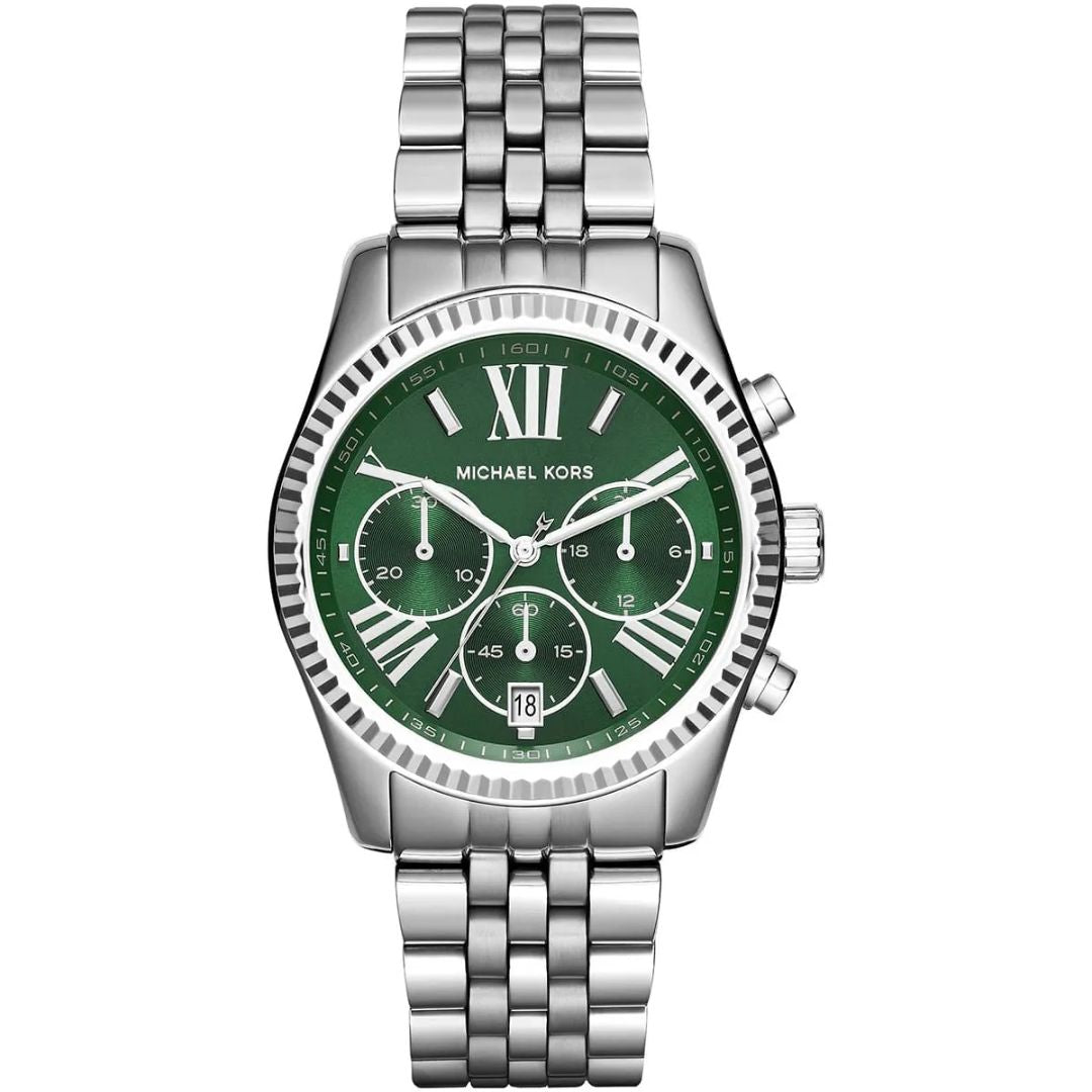 Michael Kors Lexington Chronograph Silver Watch – Green Dial MK6222 ...
