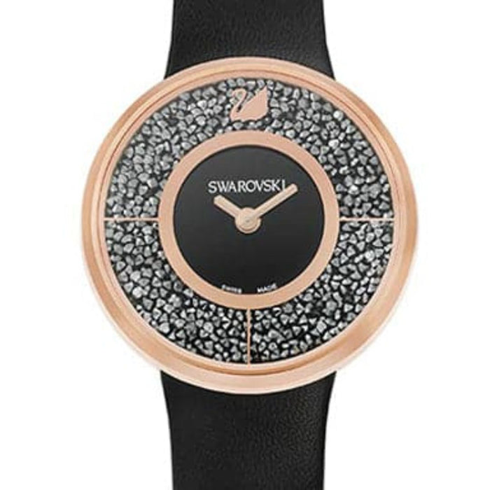 Swarovski Crystalline Pure Black Leather Rose Gold Watch 5045371 - Authentic
