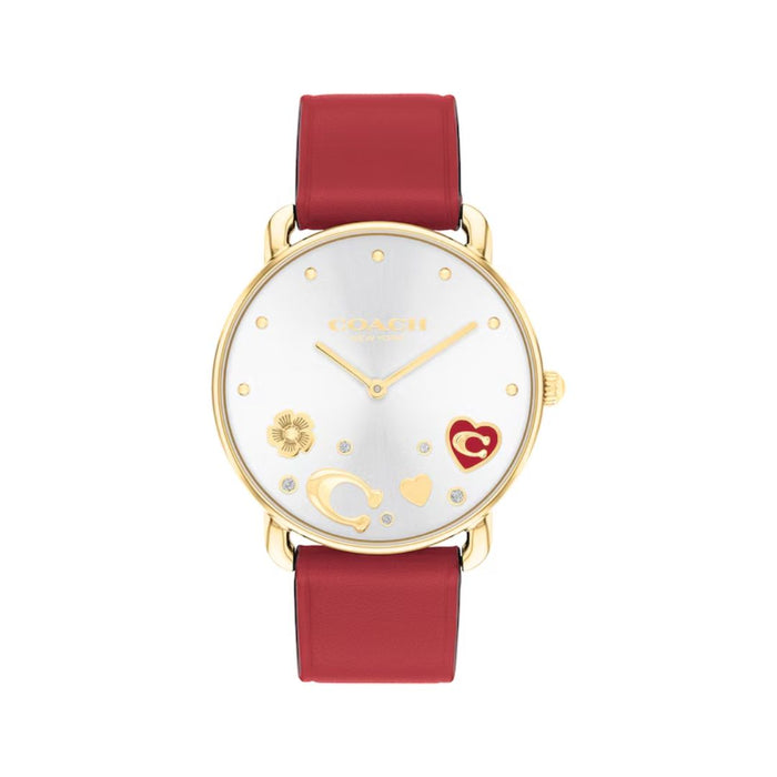 Coach Women’s Rose Gold Floral Dial Watch – Red Leather Strap - 14504520 - Authentic