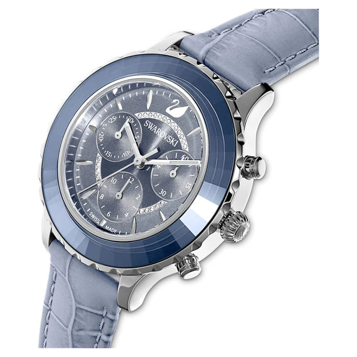 Swarovski Octea Lux Chronograph Blue Leather Watch - 5580600 - Authentic