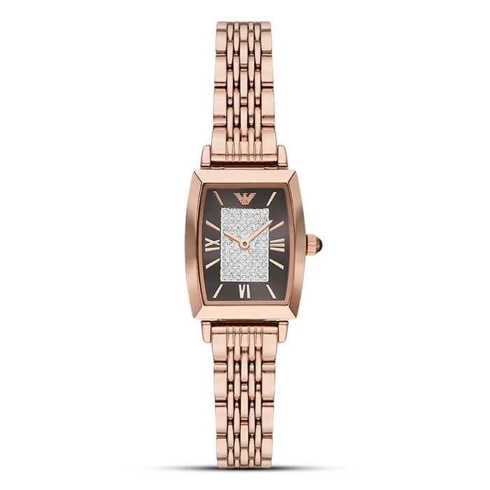 Emporio Armani AR11407 Women’s Rose Gold Rectangular Crystal Dial Watch - Authentic