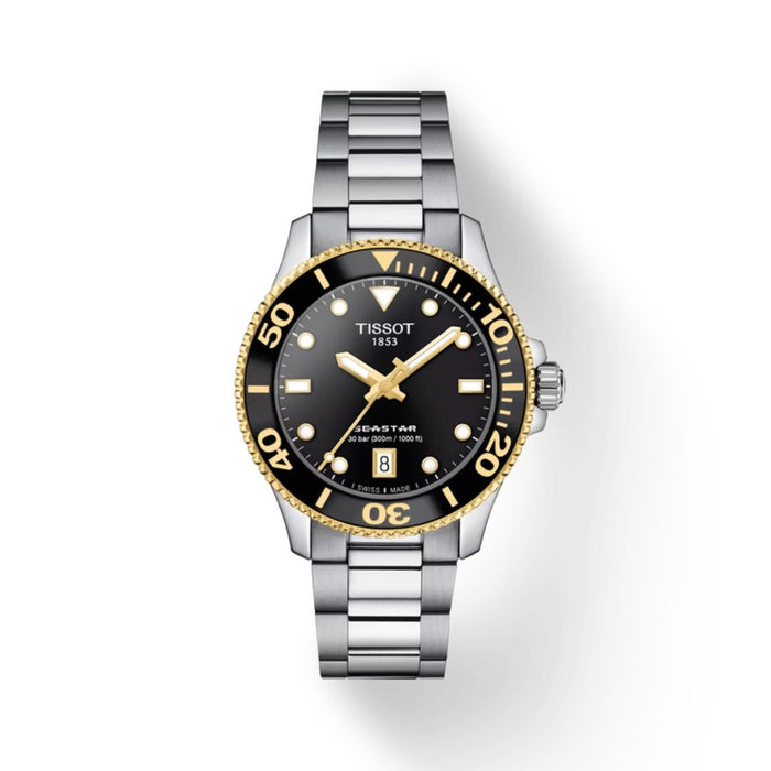Tissot Seastar 1000 – Two Tone Gold & Steel 36MM | Black Dial | 300m Diver t120.210.21.051.00 - Authentic
