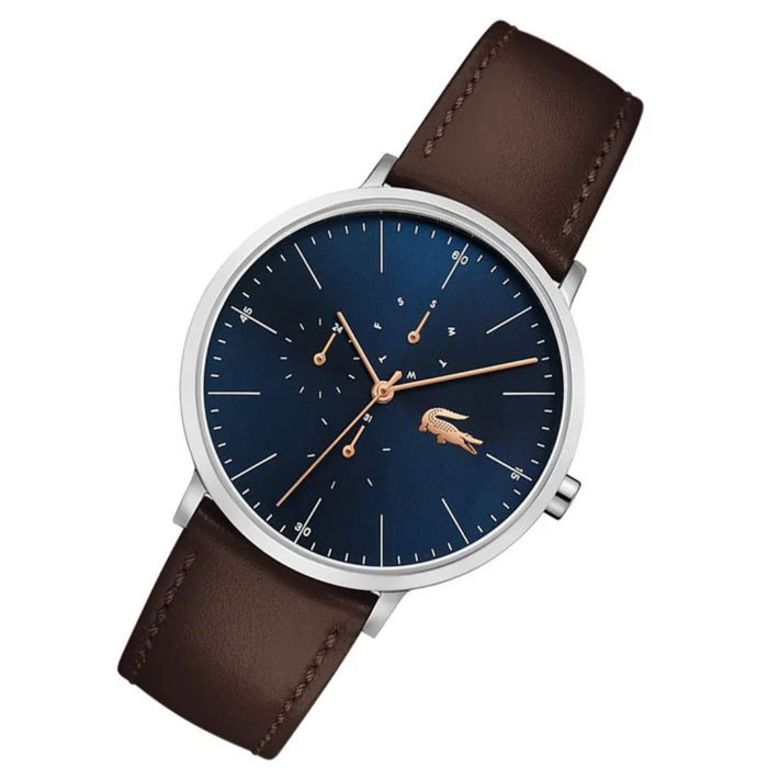 Lacoste Moon Multifunction Blue Dial Brown Leather Strap Men’s Watch 2010976 - Authentic