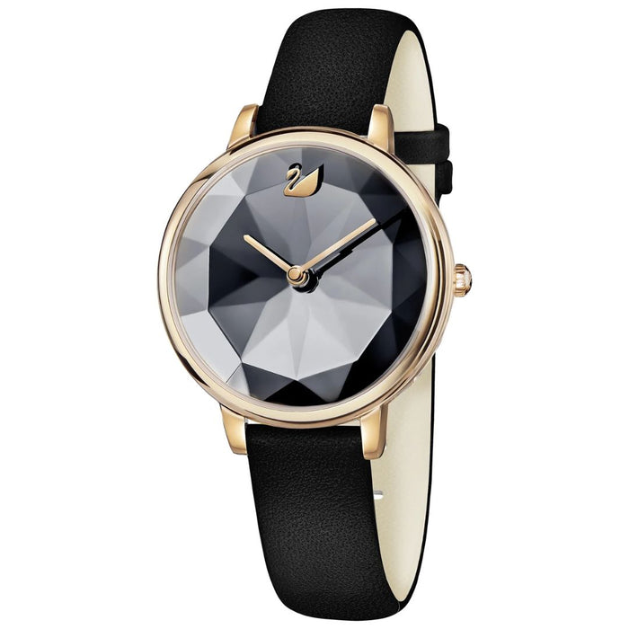 Swarovski Crystal Frost Black Dial Leather Watch - 5416009 - Authentic