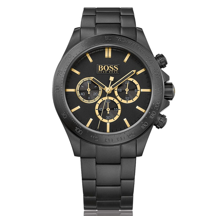 Hugo Boss Chronograph Black & Gold Steel Watch – 1513278 - Authentic
