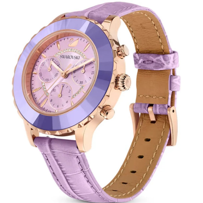 Swarovski Women’s Rose Gold Lilac Chronograph Watch – Swiss Made 5632263 - Authentic