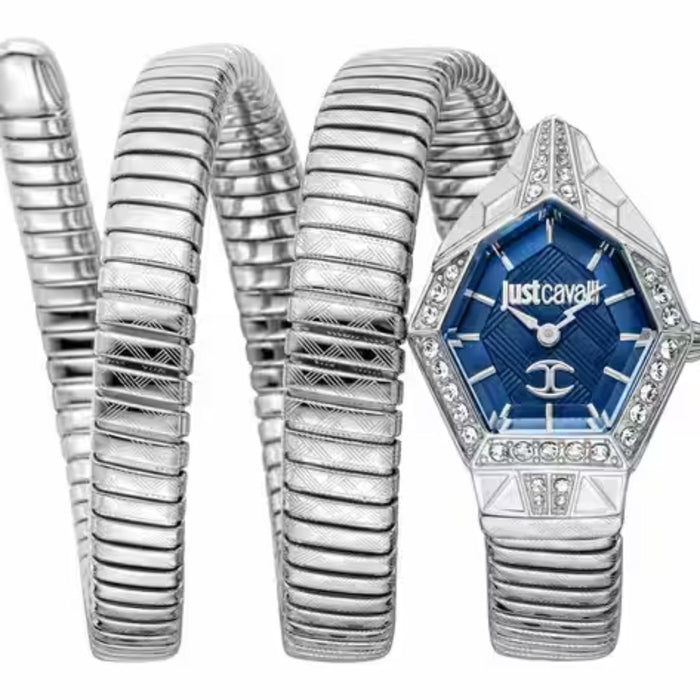 Just Cavalli Serpente Silver Blue Dial Women’s Watch JC1L304M0015 - Authentic