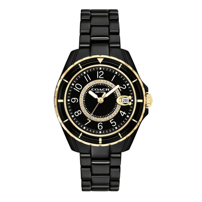 Coach Black & Gold Ceramic Date Watch – Elegant Luxury Design 14503461 - Authentic