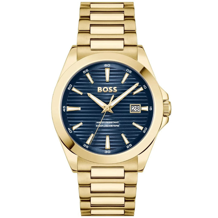 Hugo Boss Gold Stainless Steel Men's Watch – Blue Dial | 5 ATM 1514172 - Authentic