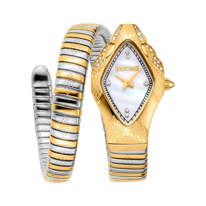 Just Cavalli Serpente Two-Tone Gold & Silver White Pearl JC1L306M0065 - Authentic