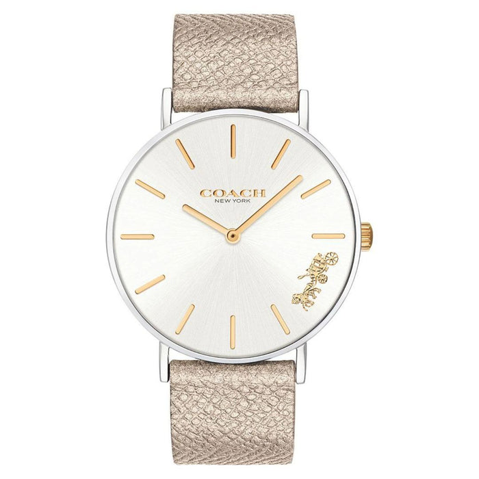 Coach Silver Case Leather Strap Watch – White Dial Quartz Timepiece 14503157 - Authentic