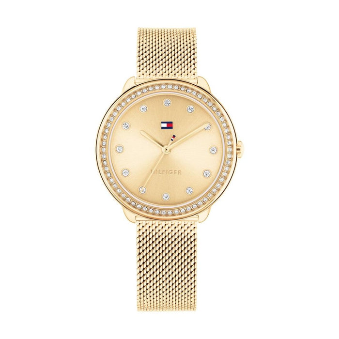 Tommy Hilfiger Gold Crystal Bezel Mesh Watch for Women 1782699 - Authentic