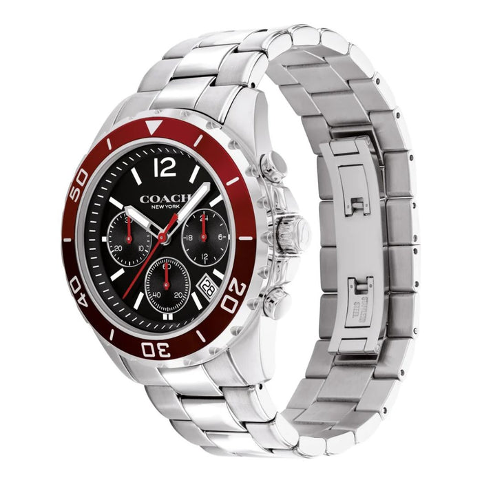 Coach Men’s Chronograph Stainless Steel Watch – Red Bezel & Black Dial 14602556 - Authentic