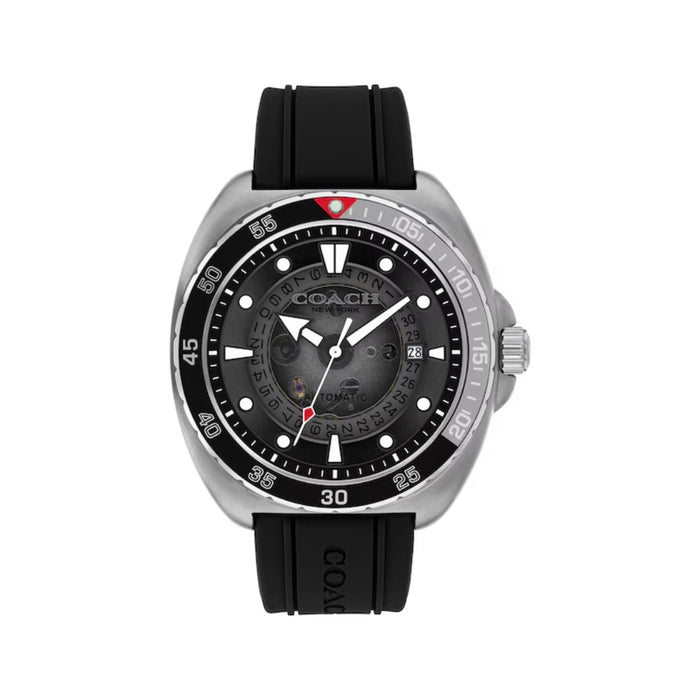 Coach New York Automatic Diver Watch – Black Dial & Black Rubber Strap 14602715 - Authentic