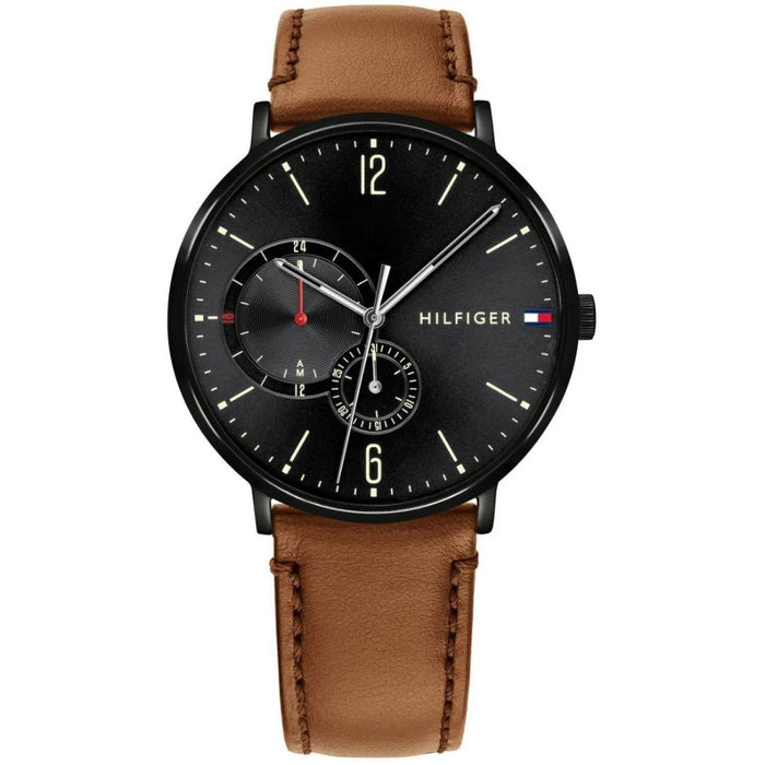 Tommy Hilfiger Men’s Black Dial Watch with Brown Leather Strap 1791510 - Authentic