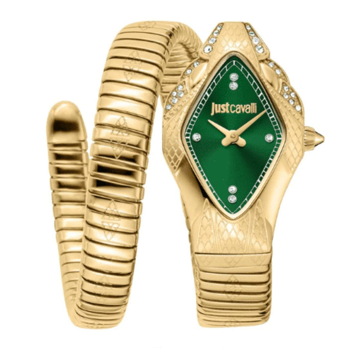 Just Cavalli Serpente Gold Green Diamond Dial Women’s Watch JC1L306M0045 - Authentic