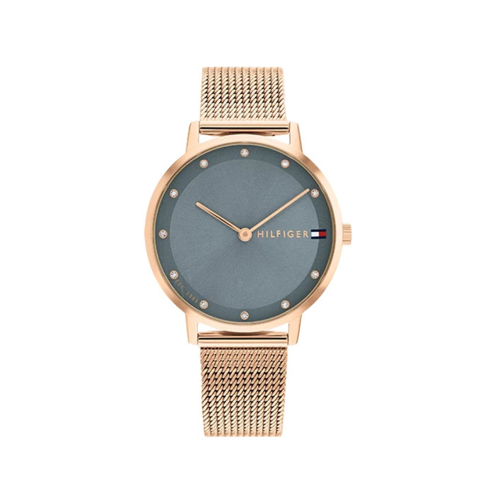 Tommy Hilfiger Women’s Rose Gold Watch with Blue Dial and Mesh Bracelet 1782669 - Authentic