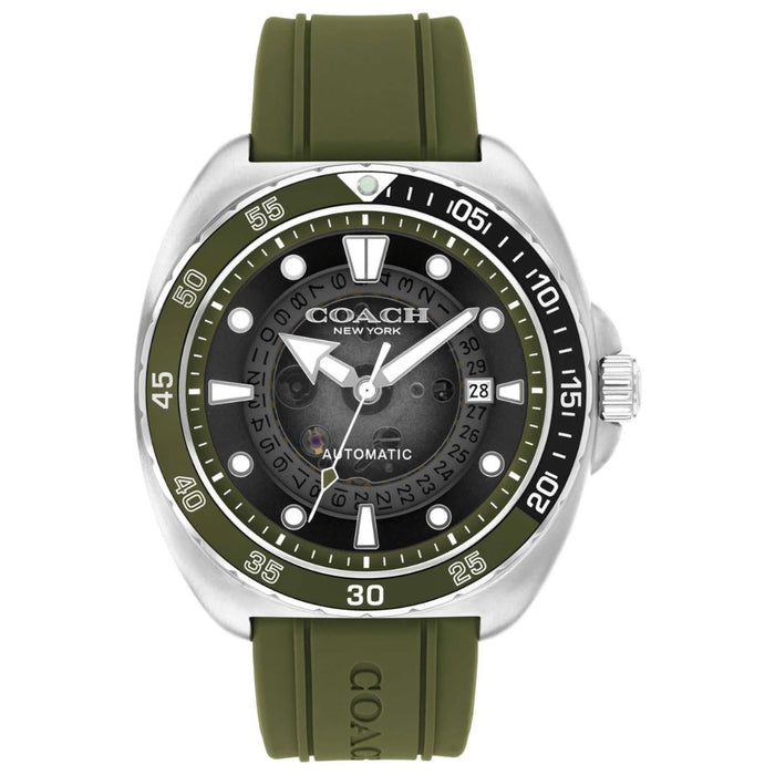Coach Automatic Diver Watch 44MM – Green Silicone Strap & Stainless Steel Case 14602717 - Authentic