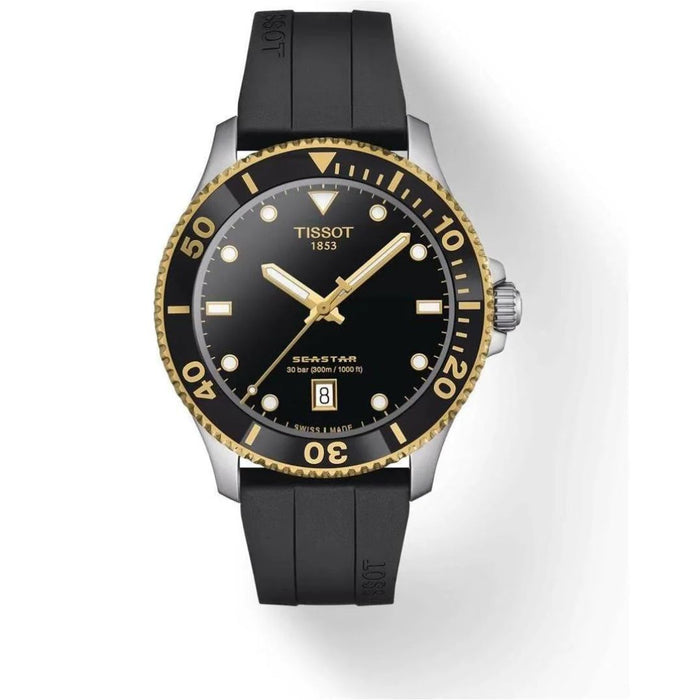 Tissot Seastar 1000 – Gold & Black 40MM | Rubber Strap | 300m Diver t120.410.27.051.00 - Authentic