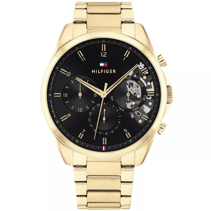 Tommy Hilfiger Men’s Gold Chronograph Skeleton Watch with Black Dial 1710447 - Authentic