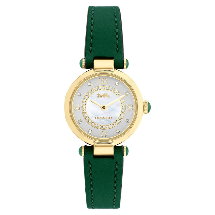 Coach Women’s Gold-Tone Quartz Watch – Green Leather Strap with Crystal Bezel 14503894 - Authentic