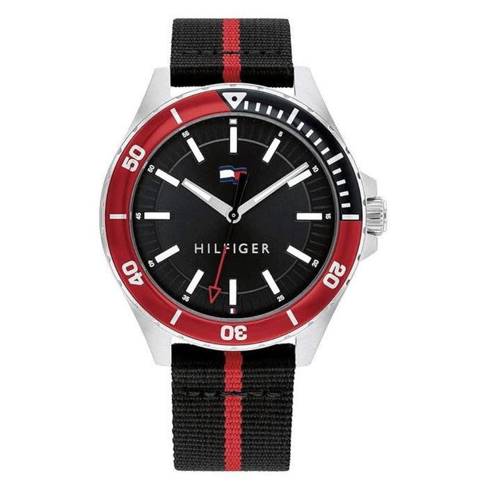Tommy Hilfiger Men’s Red & Black Sport Watch with Nylon Strap 1792010 - Authentic