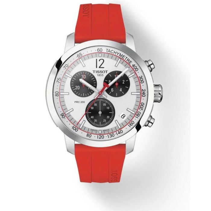 Tissot PRC 200 Chronograph – White Dial / Red Rubber Strap t114.417.17.037.01 (Swiss Factory)