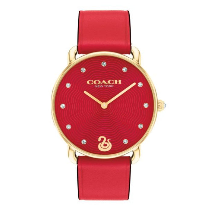 Coach Women’s Red Dial Gold-Tone Crystal Accent Leather Strap Watch 14504386 - Authentic