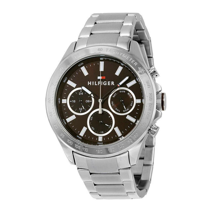 Tommy Hilfiger Men’s Silver Chronograph Watch with Brown Dial 1791229 - Authentic