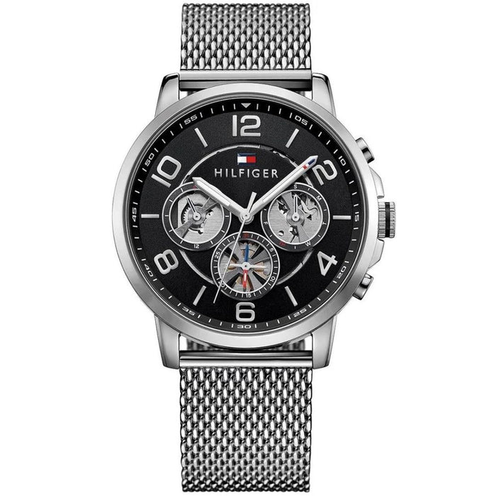 Tommy Hilfiger Men’s Black Chronograph Watch with Silver Mesh Strap 1791292 - Authentic