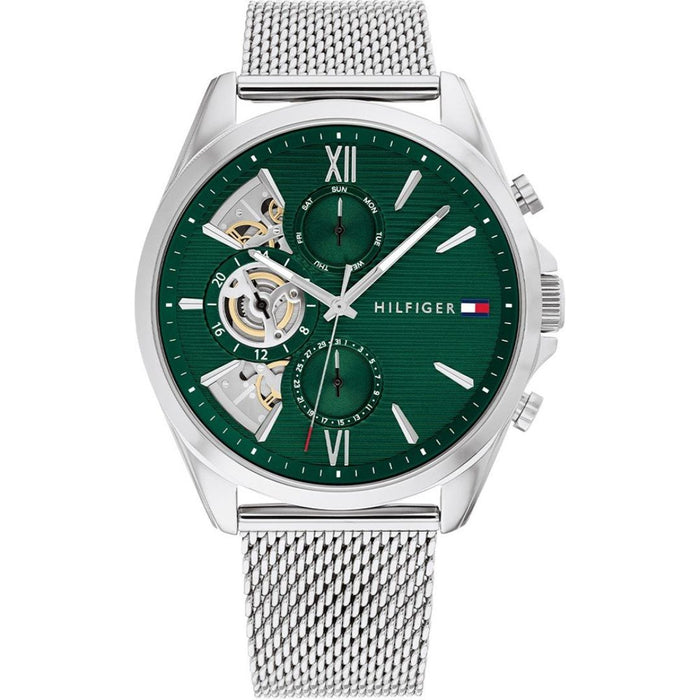 Tommy Hilfiger Men’s Automatic Green Dial Stainless Steel Mesh Watch 1710647 - Authentic