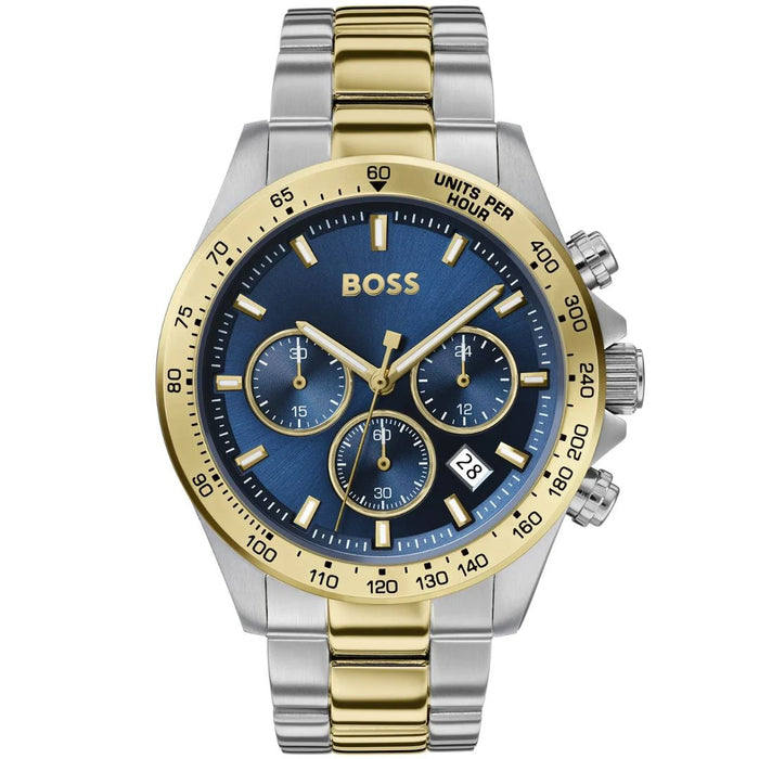 Hugo Boss Men’s Two-Tone Chronograph Tachymeter Watch Blue Dial | Luxury Sport 1513767 - Authentic