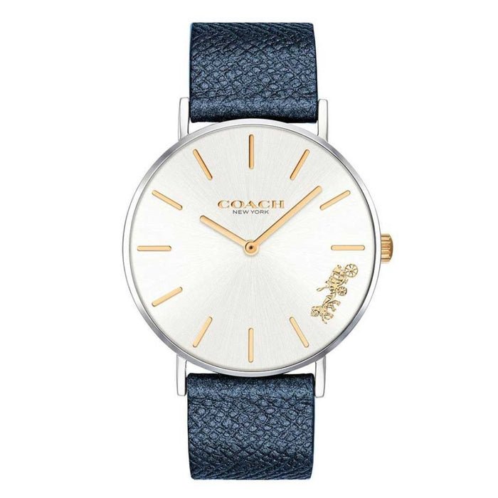 Coach Silver Case Leather Strap Watch – White Dial Quartz Timepiece 14503156 - Authentic