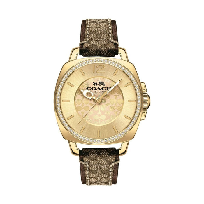 Coach Women’s Gold-Tone Crystal Bezel Watch with Brown Leather Strap 14503150 - Authentic