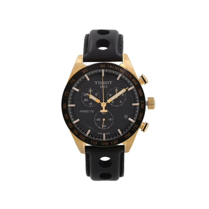 Tissot PRS 516 Chronograph Gold & Black – Sport Racing Leather Edition t100.417.36.051.00 (Swiss Factory)