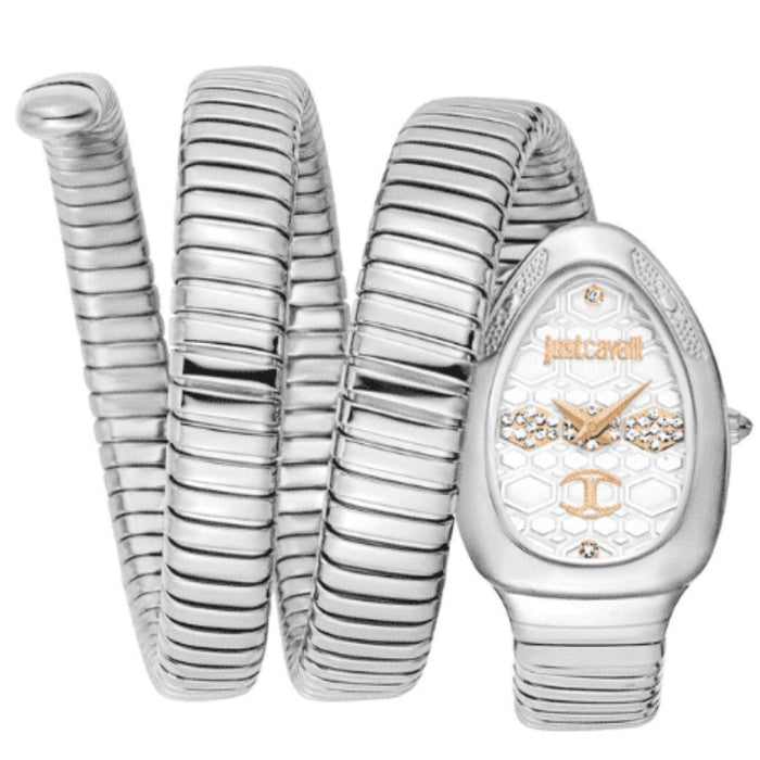 Just Cavalli Serpente Silver White Crystal Dial Women’s Watch JC1L232M0015 - Authentic